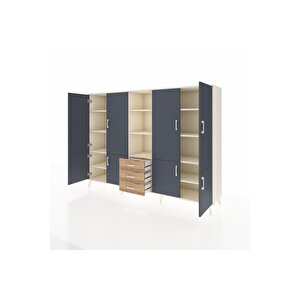 Hyperion Dolap 11 Raflı 3 Çekmeceli 8 Kapaklı 220x44x163 Aytaşı-antrasit/çam