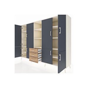 Hyperion Dolap 11 Raflı 3 Çekmeceli 8 Kapaklı 220x44x163 Aytaşı-antrasit/çam