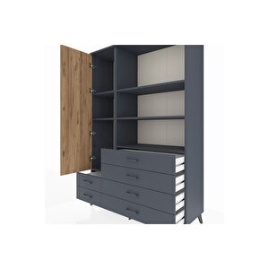 Hyperion Dolap 7 Raflı 6 Çekmeceli Tek Kapaklı  132x44x195 Antrasit-çam/antrasit