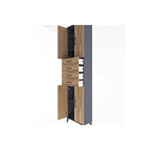 Arges Dolap 4 Raflı 4 Çekmeceli 4 Kapaklı 60x30x243 Antrasit-çam