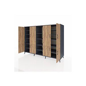 Kronos Dolap 14 Raflı 8 Kapaklı 220x59x163 Antrasit-çam/antrasit