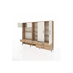 Arges Dolap 12 Raflı 4 Çekmeceli 4 Kapaklı 220x30x163 Çam-aytaşı/çam