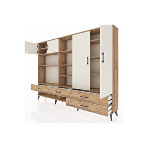 Arges Dolap 12 Raflı 4 Çekmeceli 4 Kapaklı 220x30x163 Çam-aytaşı/çam