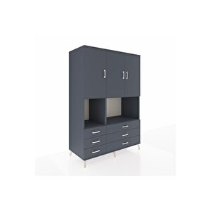 Kronos Dolap 6 Raflı 6 Çekmeceli 3 Kapaklı 132x59x195 Antrasit-antrasit/antrasit