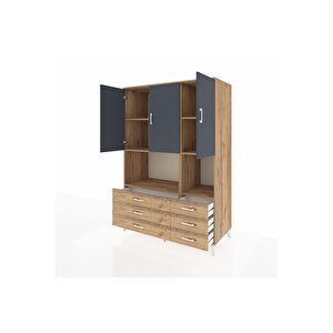 Kronos Dolap 6 Raflı 6 Çekmeceli 3 Kapaklı 132x59x195 Çam-antrasit/çam