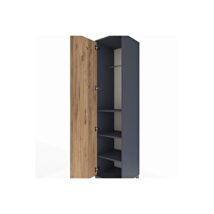 Hyperion Dolap 3 Raflı Tek Kapaklı Tek Askılı 44x44x195 Antrasit-çam