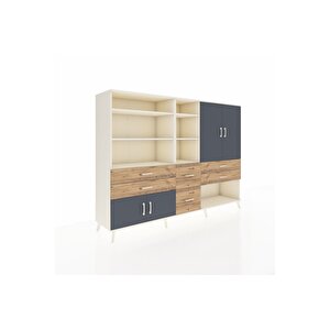 Hyperion Dolap 10 Raflı 6 Çekmeceli 4 Kapaklı 220x44x163 Aytaşı-antrasit/çam