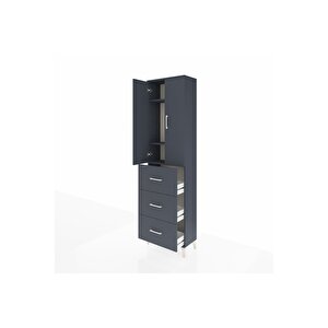 Arges Dolap 3 Raflı 3 Çekmeceli 2 Kapaklı 60x30x221 Antrasit-antrasit