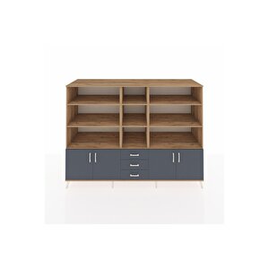 Kronos Dolap 11 Raflı 3 Çekmeceli 4 Kapaklı 220x59x163 Çam-antrasit