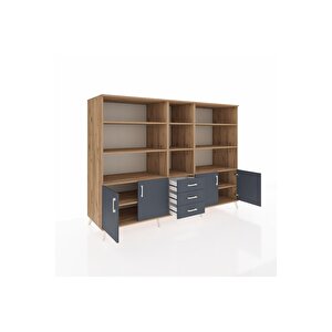 Kronos Dolap 11 Raflı 3 Çekmeceli 4 Kapaklı 220x59x163 Çam-antrasit