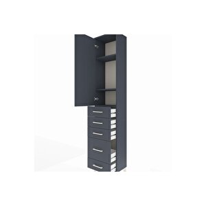 Arges Dolap 3 Raflı 5 Çekmeceli Tek Kapaklı 44x30x221 Antrasit-antrasit