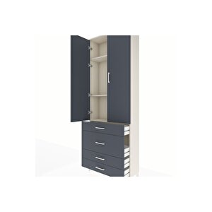 Arges Dolap 3 Raflı 4 Çekmeceli 2 Kapaklı 88x30x243 Aytaşı-antrasit