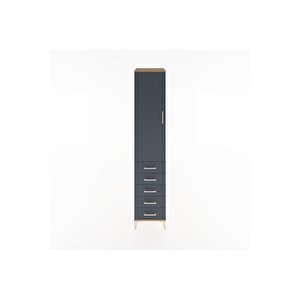 Hyperion Dolap 2 Raflı 5 Çekmeceli Tek Askılı 44x44x221 Çam-antrasit