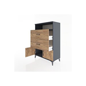 Hyperion Dolap Tek Raflı 2 Çekmeceli 2 Kapaklı 88x44x134 Antrasit-çam