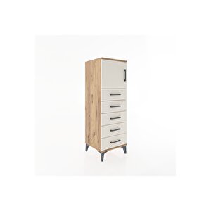 Hyperion Dolap Tek Raflı 5 Çekmeceli Tek Kapaklı 44x44x134 Çam-aytaşı