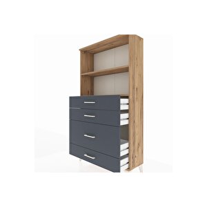 Arges Dolap 2 Raflı 4 Çekmeceli 88x30x163 Çam-antrasit