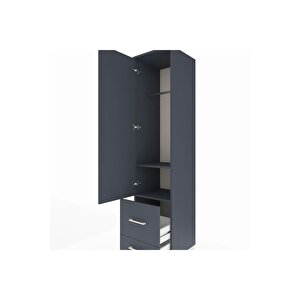 Hyperion Dolap 2 Raflı 2 Çekmeceli Tek Askılı 44x44x195 Antrasit-antrasit