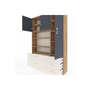Arges Dolap 9 Raflı 5 Çekmeceli 3 Kapaklı 132x30x195 Çam-antrasit/aytaşı
