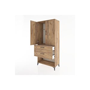Hyperion Dolap Tek Raflı 2 Çekmeceli Tek Askılı 88x44x195 Çam-çam