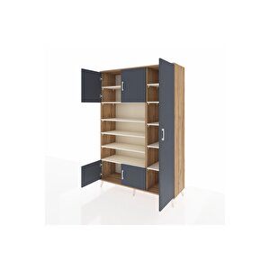 Hyperion Dolap 11 Raflı 5 Kapaklı 132x44x195 Çam-antrasit/aytaşı