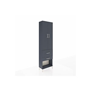 Arges Dolap 3 Raflı 2 Çekmeceli 2 Kapaklı 60x30x221 Antrasit-antrasit