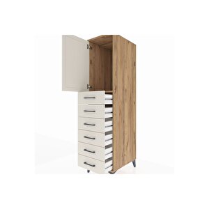 Kronos Dolap Tek Raflı 6 Çekmeceli Tek Kapaklı 44x59x182 Çam-aytaşı