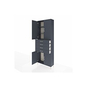 Arges Dolap 3 Raflı 4 Çekmeceli 4 Kapaklı 88x30x243 Antrasit-antrasit