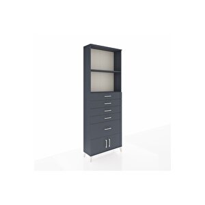 Arges Dolap 2 Raflı 5 Çekmeceli 2 Kapaklı 88x30x243 Antrasit-antrasit