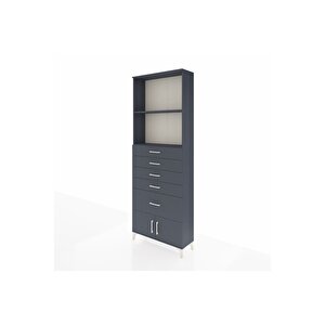 Arges Dolap 2 Raflı 5 Çekmeceli 2 Kapaklı 88x30x243 Antrasit-antrasit