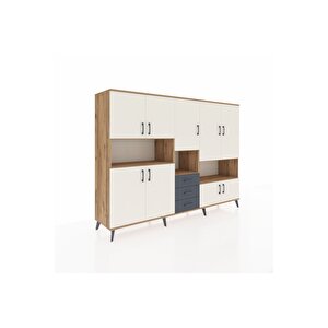 Hyperion Dolap 13 Raflı 3 Çekmeceli 9 Kapaklı 220x44x163 Çam-aytaşı/antrasit