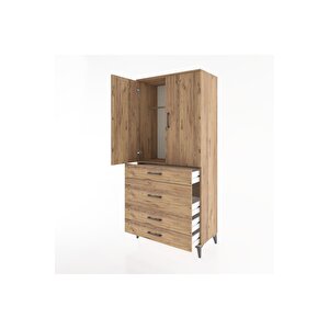 Hyperion Dolap Tek Raflı 4 Çekmeceli Tek Askılı 88x44x195 Çam-çam