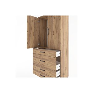 Hyperion Dolap Tek Raflı 4 Çekmeceli Tek Askılı 88x44x195 Çam-çam