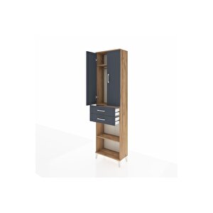 Arges Dolap 3 Raflı 2 Çekmeceli Tek Askılı 60x30x221 Çam-antrasit