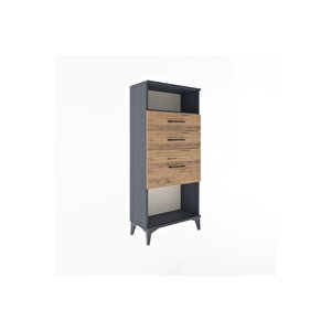 Arges Dolap Tek Raflı 3 Çekmeceli 60x30x134 Antrasit-çam