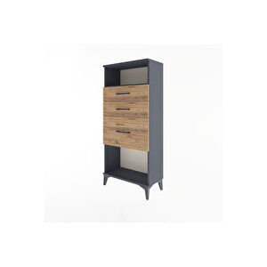 Arges Dolap Tek Raflı 3 Çekmeceli 60x30x134 Antrasit-çam