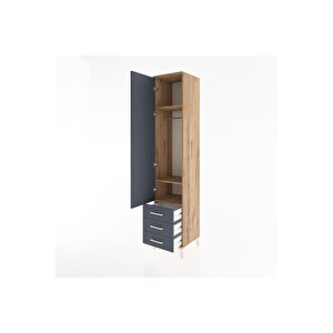 Hyperion Dolap 3 Raflı 3 Çekmeceli Tek Askılı 44x44x221 Çam-antrasit