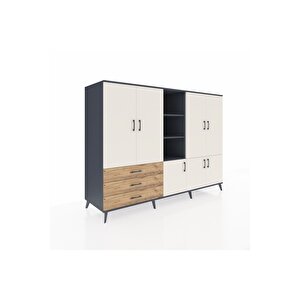 Kronos Dolap 11 Raflı 3 Çekmeceli 7 Kapaklı 220x59x163 Antrasit-aytaşı/çam