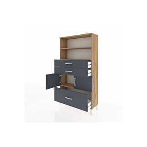 Arges Dolap 3 Raflı 3 Çekmeceli 2 Kapaklı 88x30x163 Çam-antrasit