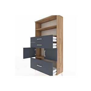 Arges Dolap 3 Raflı 3 Çekmeceli 2 Kapaklı 88x30x163 Çam-antrasit