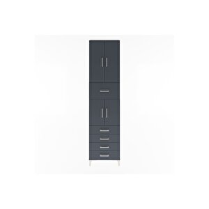Arges Dolap 4 Raflı 5 Çekmeceli 4 Kapaklı 60x30x243 Antrasit-antrasit