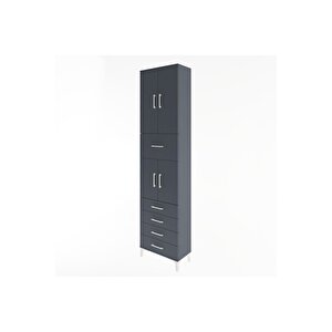 Arges Dolap 4 Raflı 5 Çekmeceli 4 Kapaklı 60x30x243 Antrasit-antrasit