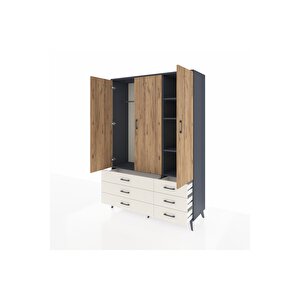 Hyperion Dolap 5 Raflı 6 Çekmeceli Tek Askılı 132x44x195 Antrasit-çam/aytaşı