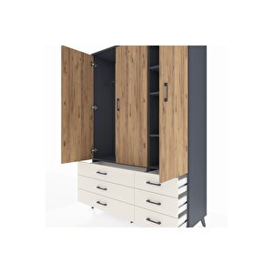 Hyperion Dolap 5 Raflı 6 Çekmeceli Tek Askılı 132x44x195 Antrasit-çam/aytaşı