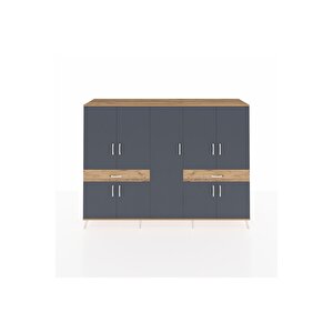 Hyperion Dolap 12 Raflı 2 Çekmeceli 8 Kapaklı 220x44x163 Çam-antrasit/çam