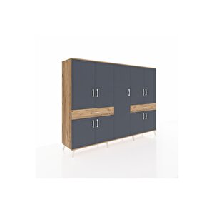 Hyperion Dolap 12 Raflı 2 Çekmeceli 8 Kapaklı 220x44x163 Çam-antrasit/çam