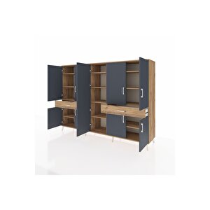 Hyperion Dolap 12 Raflı 2 Çekmeceli 8 Kapaklı 220x44x163 Çam-antrasit/çam