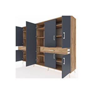 Hyperion Dolap 12 Raflı 2 Çekmeceli 8 Kapaklı 220x44x163 Çam-antrasit/çam