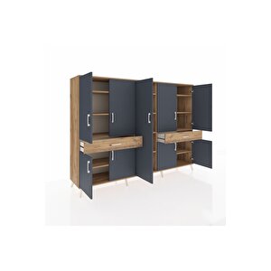 Hyperion Dolap 12 Raflı 2 Çekmeceli 8 Kapaklı 220x44x163 Çam-antrasit/çam