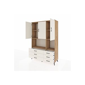 Hyperion Gardrop 6 Raflı 6 Çekmeceli 3 Kapaklı 132x44x195 Çam-aytaşı