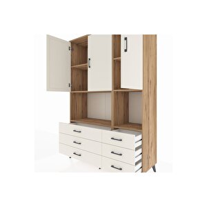 Hyperion Gardrop 6 Raflı 6 Çekmeceli 3 Kapaklı 132x44x195 Çam-aytaşı